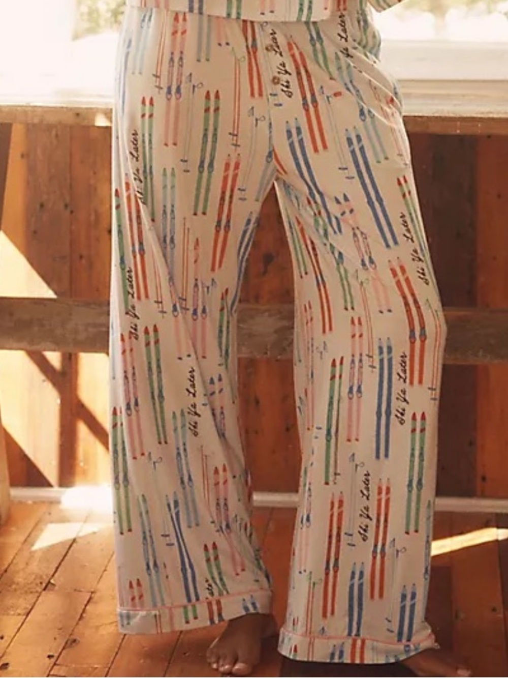 Anthropologie x Emily Taylor Ski Ya Later Pajama Pants Blue Sz Large NWT